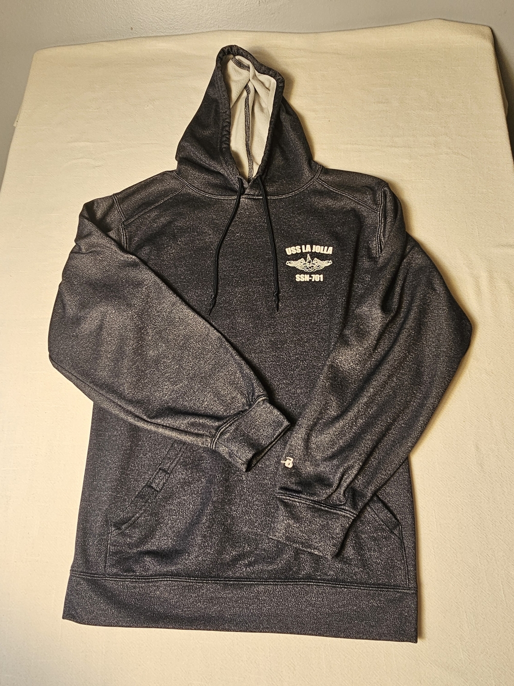 Badger Sport USS La Jolla SSH-701 Navy Gray Hooded Pullover Sweatshirt Mens SM‎